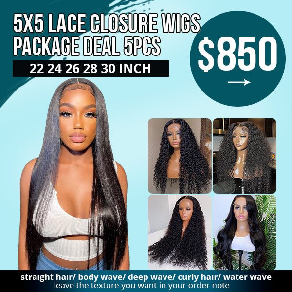$850 5x5 HD Lace Frontal Wig Package Deal 22 24 26 28 30 Inch 5PCS