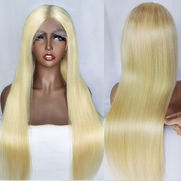 2 Pieces Wigs 613# Blonde Human Hair Wigs, Lace Part Wigs
