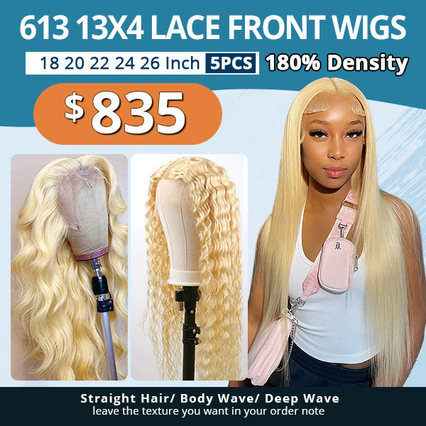 $835 Package Deal 613 13x4 Lace Front Wigs 180% Density 18 20 22 24 26 Inch 5PCS