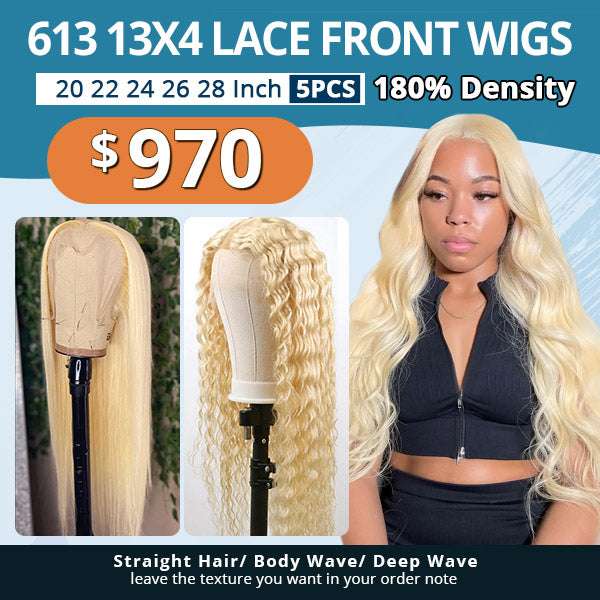 $970 Package Deal 613 13x4 Lace Front Wigs 180% 20 22 24 26 28 Inch 5PCS