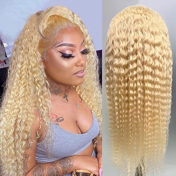 Honey Blonde Wig 613 Deep Wave Wig 13x4 Lace Front Wigs Pre Plucked