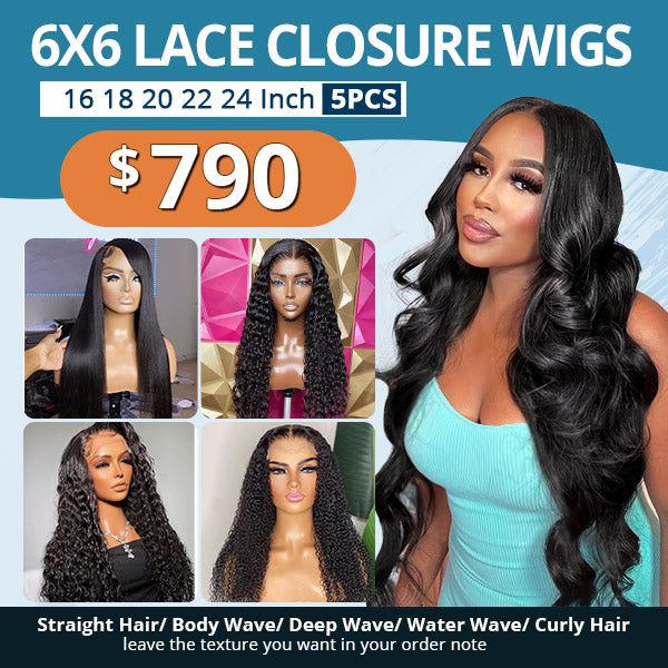 $790 6x6 Lace Closure Wigs Package Deal 16 18 20 22 24 Inch 5PCS