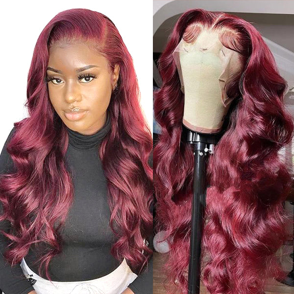 Body Wave Wig Burgundy Lace Front Wig 13x4 HD Lace Frontal Wigs Colored Wig