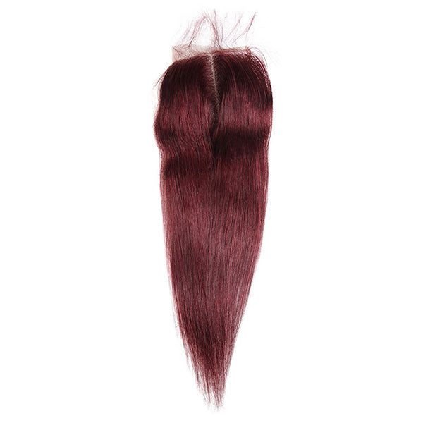 3 Bundles 99J Virgin Straight Human Hair With 4x4 Lace Closure