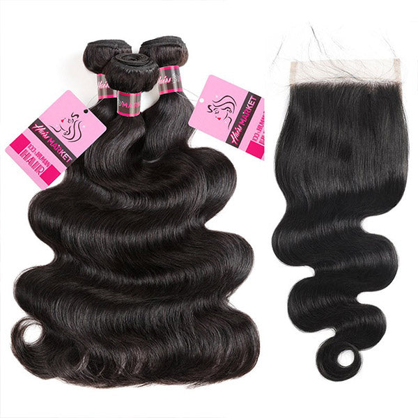 8A Quality Body Wave Human Hair 3 Bundles With 5*5 Lace Closure