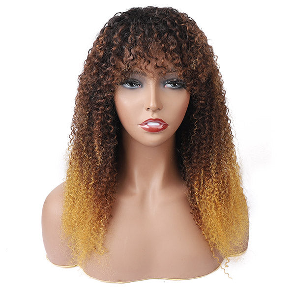 Curly Virgin Hair Wigs Machine Made Wigs 100% Human Hair Wig With BangsCurly Virgin Hair Wigs Machine Made Wigs 100% Human Hair Wig With Bangs