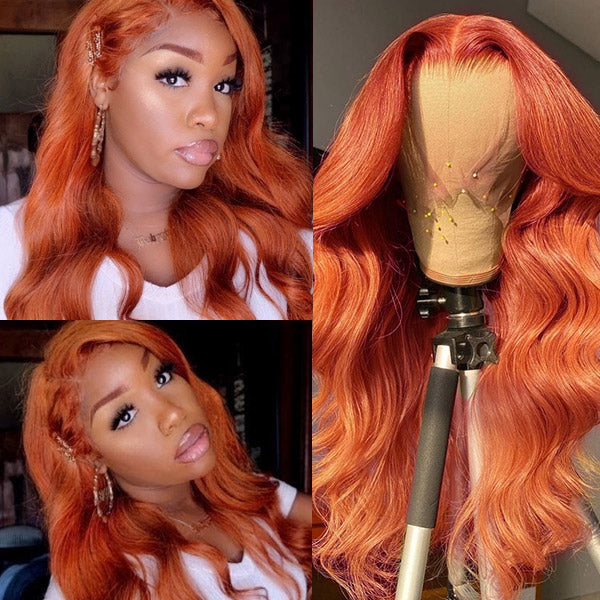 Ginger Wigs T Part Lace Front Wigs Body Wave Human Hair Wigs Orange Color Wigs