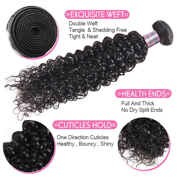 Ishow Peruvian Human Hair Curly Wave 4 Bundles With 4x4 Lace Closure
