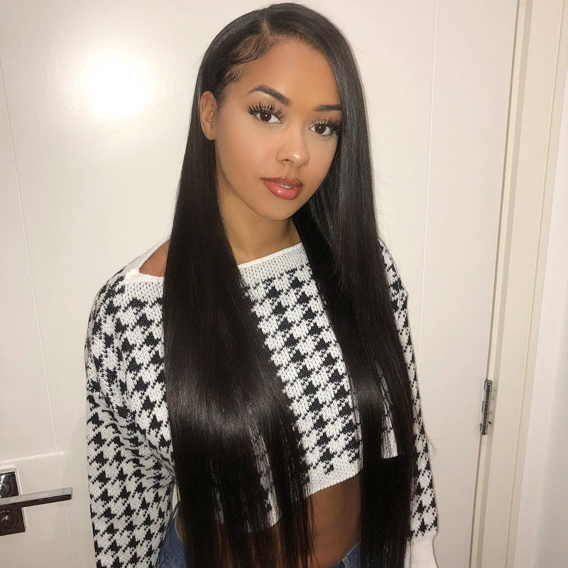 Ishow 8A Indian Straight Human Hair 3 Bundles With 13*4 Lace Frontal Closure