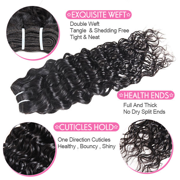 Ishow Peruvian Water Wave Human Hair 3 Bundles With 13*4 Lace Frontal Virgin Hair
