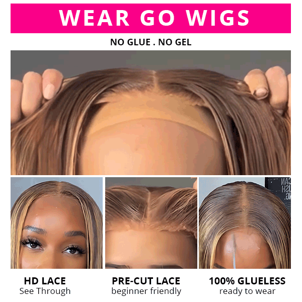 Straight Hair Wear & Go Glueless Wigs P4/27 Highlights 13x6 Lace Front Wigs Bleached Knots Human Hair Wig