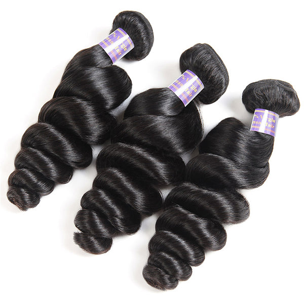 Allove 9A Brazilian Virgin Human Hair Loose Wave 3 Bundles With 13x4 Lace Frontal