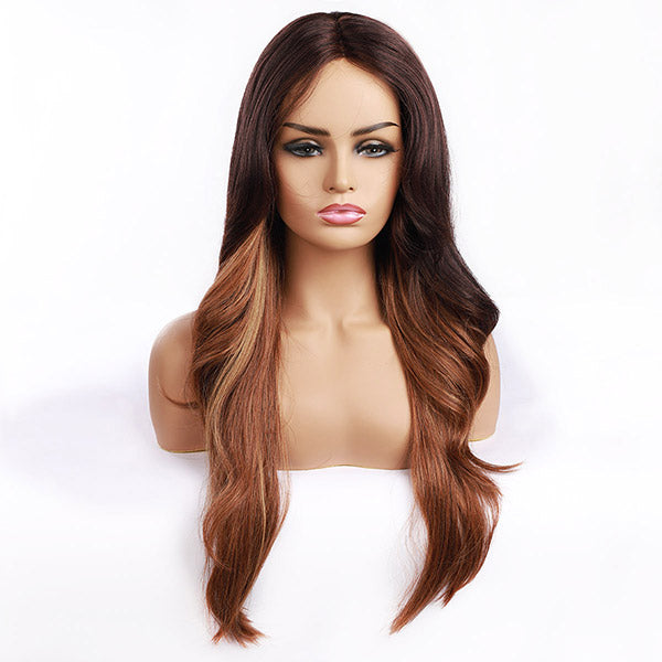 Long Lace Front Wig Middle Part Synthetic T1B/Blonde Lace Front Wig