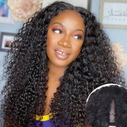 V Part Human Hair Wig Afro Kinky Curly Wig 180% Density Upgrade U Part
