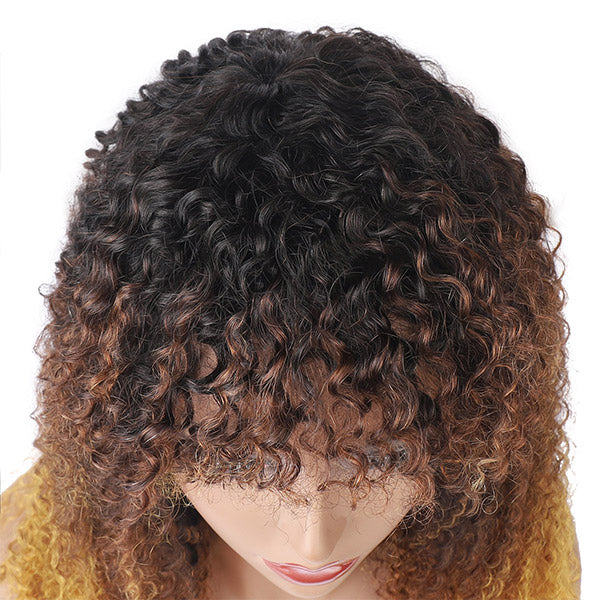 Curly Virgin Hair Wigs Machine Made Wigs 100% Human Hair Wig With Bangs