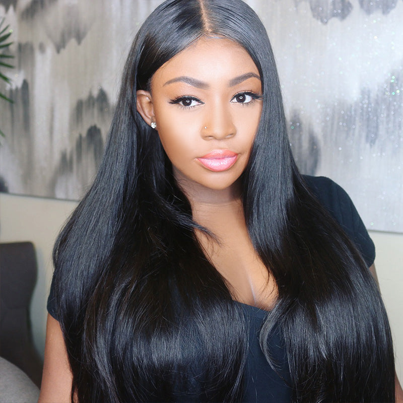 Ishow Malaysian Straight Virgin Hair 3 Bundles With 13*4 Lace Frontal