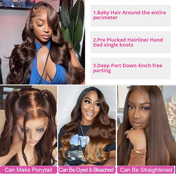 Brown Lace Front Wigs 13x4 Lace Frontal Wig Body Wave Human Hair HD Lace Wigs