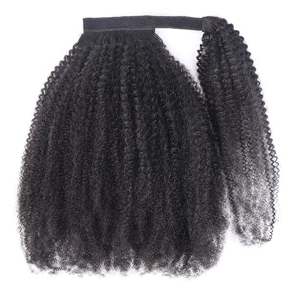 Afro Curly Ponytails Clip in Hair Extensions Kinky Curly Wrap Around Ponytail Human Hair