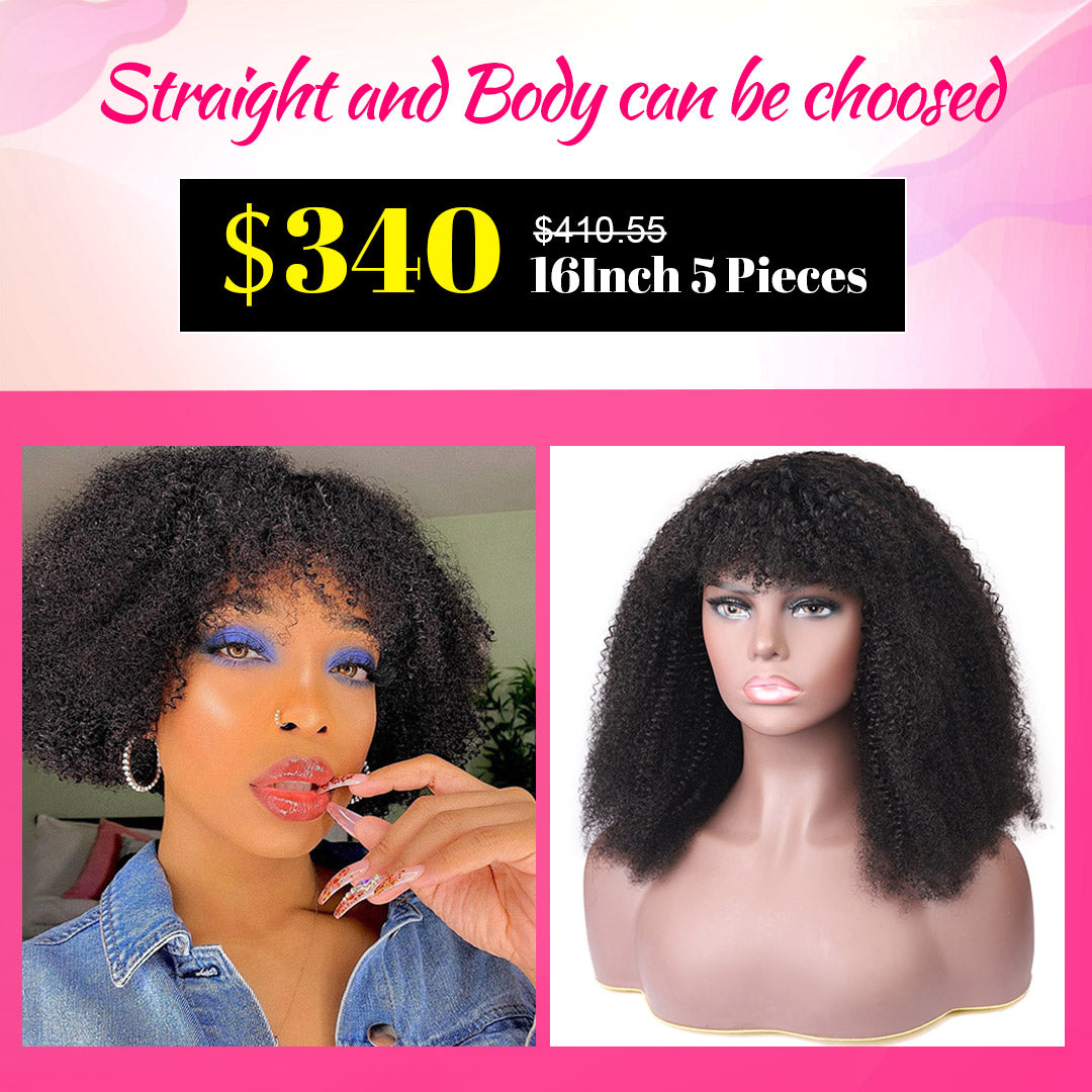 Wholesale Human Hair Wigs Afro Curly Hair Wig With Bangs $340 Package Deal