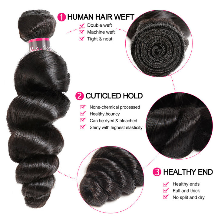 Hairsmarket Brazilian Virgin Hair Loose Wave 3 Bundles With Lace Closure