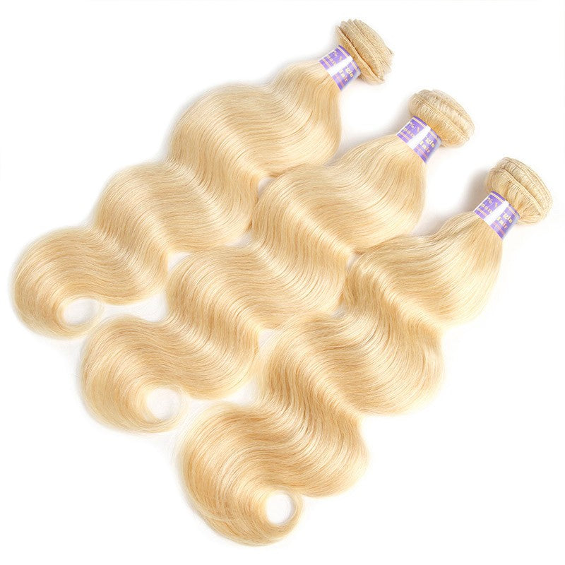 3 Bundles 613 Blonde Body Wave Human Hair With 4x4 Lace Closure