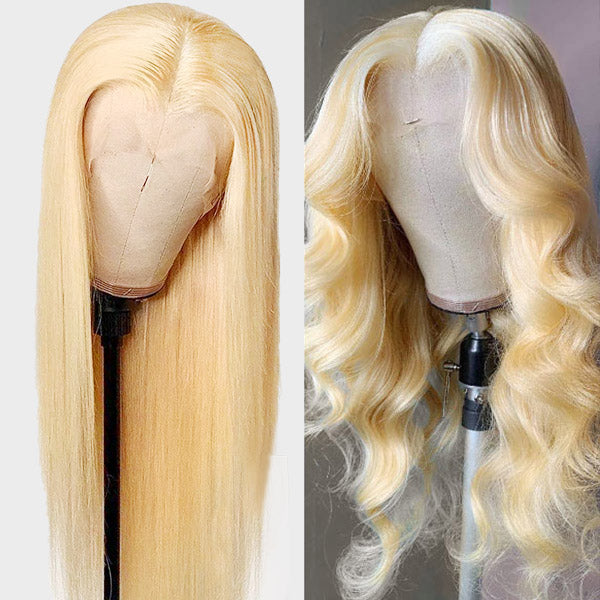 2 Pieces Wigs 613# Blonde Human Hair Wigs, Lace Part Wigs