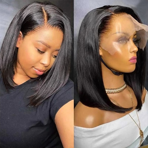 Straight Human Hair 13x4 Lace Front Wigs Short Bob Lace Wigs 14 Inch ...