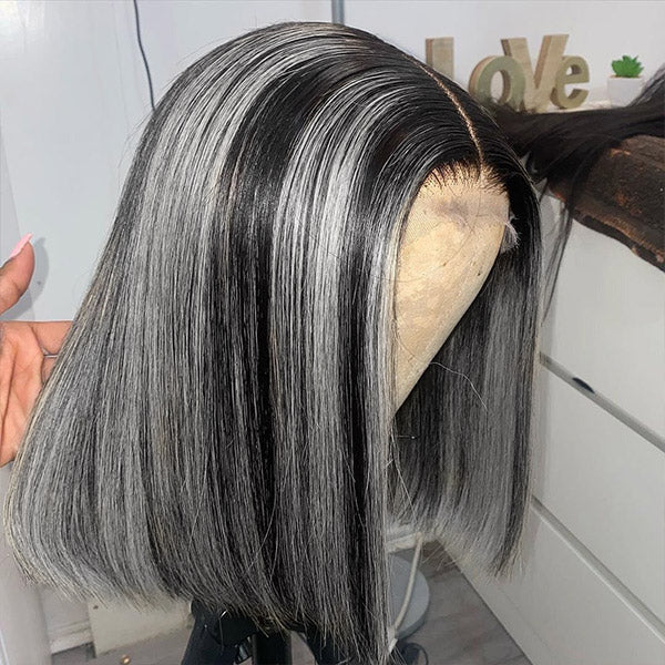 Highlight Grey Bob Lace Wigs 13x4 Frontal Bob Straight Wig 150% Density