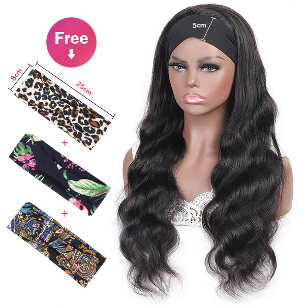 Body Wave Headband Human Hair Glueless Non Lace Front Wigs