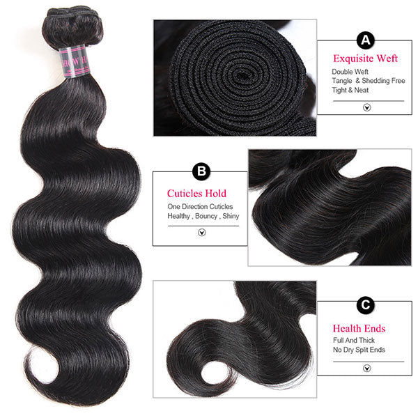 Ishow Indian Virgin Body Wave Human Hair 4 Bundles With 13x4 Ear To Ear Lace Frontal