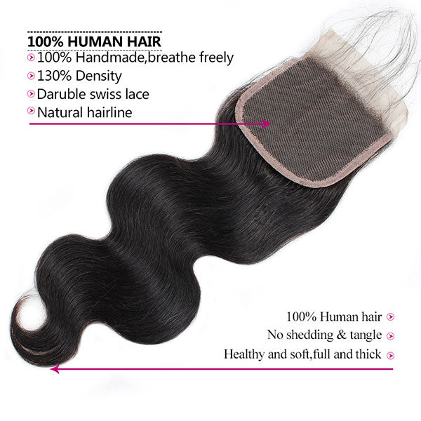 Ishow Virgin Body Wave Human Hair 4x4 Lace Closure