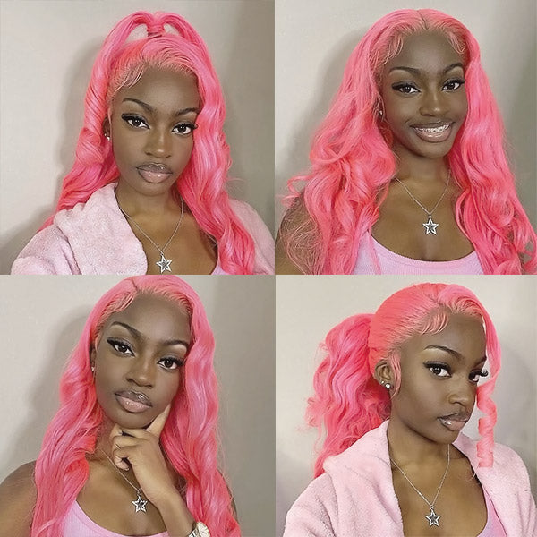 Pink Wigs 13x4 Body Wave Lace Frontal Wig Colored Human Hair Wigs 34 Inch 180%