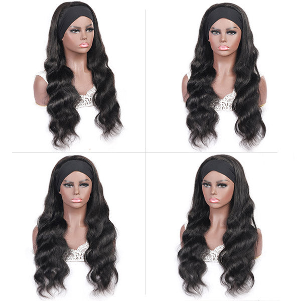 Body Wave Headband Human Hair Glueless Non Lace Front Wigs