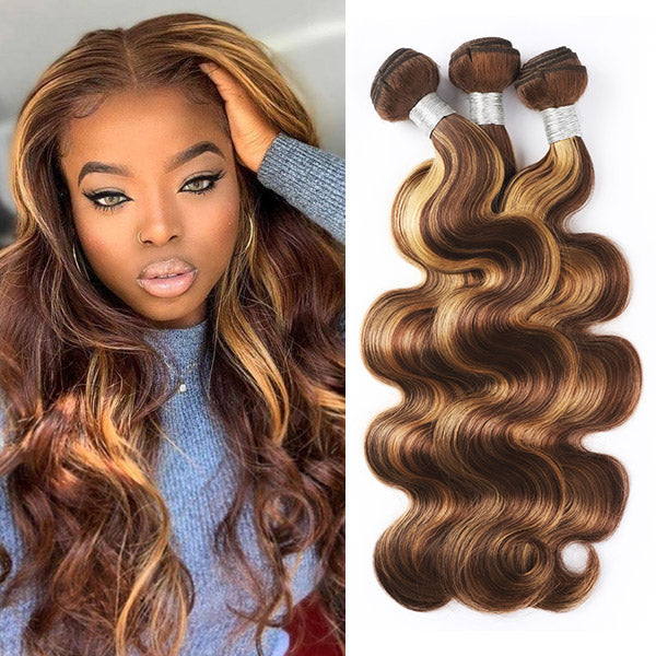 Highlight Bundles Body Wave Remy Human Hair Weaves P4/27 Color
