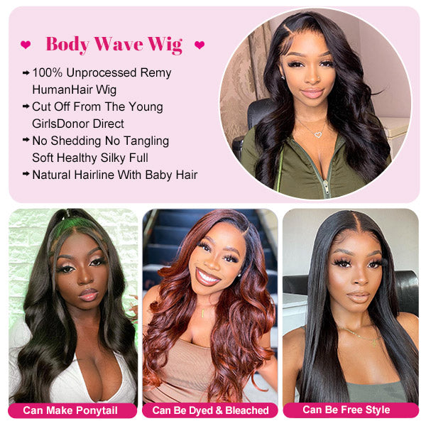 13x6 HD Lace Front Human Hair Wigs Body Wave Hair Undetectable Invisible Lace Wigs 180% Density