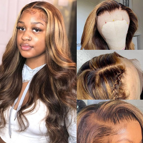 Blonde Balayage HD Lace Frontal Wig Highlight Body Wave Human Hair Wigs 13x4 Lace Front Wig