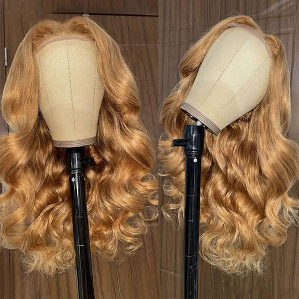 Body Wave Hair #27 Colored HD Human Hair Wigs Honey Blonde 13x6x1 Middle Part Lace Wigs