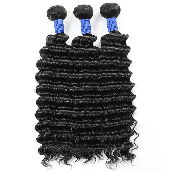 10A Brazilian Human Hair Deep Wave 3 Bundles With 4*4 Lace Closure
