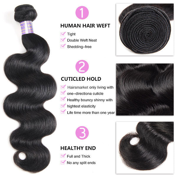 Allove Malaysian Body Wave 8A 3 Bundles Deals 100% Human Hair