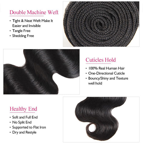 9A Allove Body Wave Virgin Hair 3 Bundles With One FREE Closure