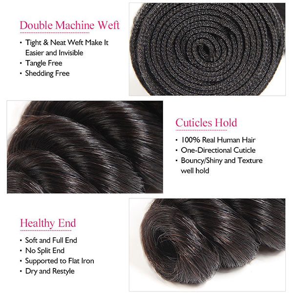 9A Allove Loose Wave Virgin Hair 3 Bundles With One FREE Closure