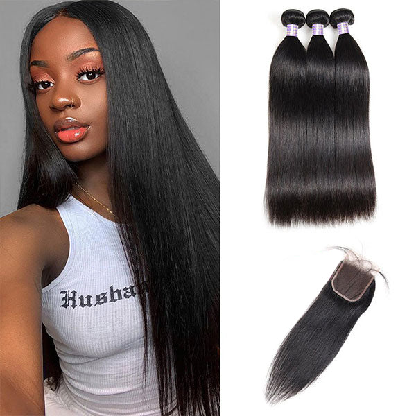 9A Allove Straight Hair 3 Bundles Human Hair With One FREE Closure