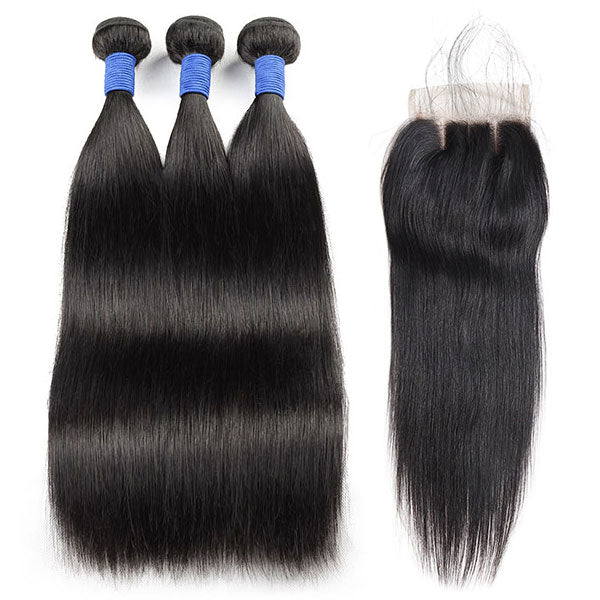 Brazilian Hair Straight Hair 10A Virgin Hair 3 Bundles With 4*4 Lace Closure