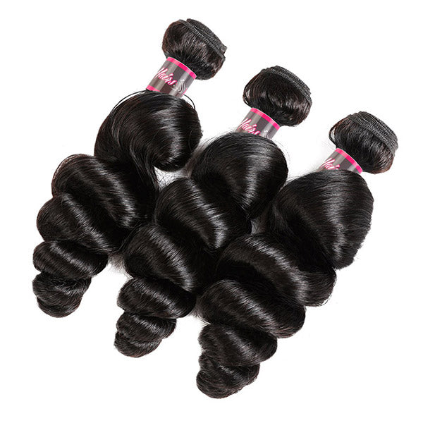 Hairsmarket Brazilian Virgin Hair Loose Wave 3 Bundles With Lace Closure