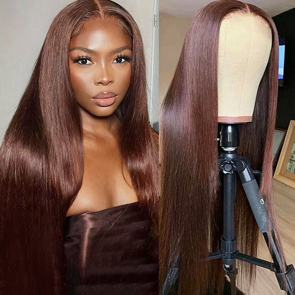 #4 Chocolate Brown 13*6*1 Lace Part Wigs Straight Human Hair Transparent Lace Wigs 30 Inch