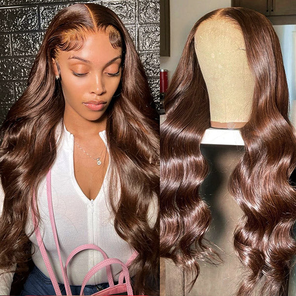 Brown Body Wave Wigs HD Middle Part #4 Body Wave Hair Wig 13x4x1 Lace Part Wigs
