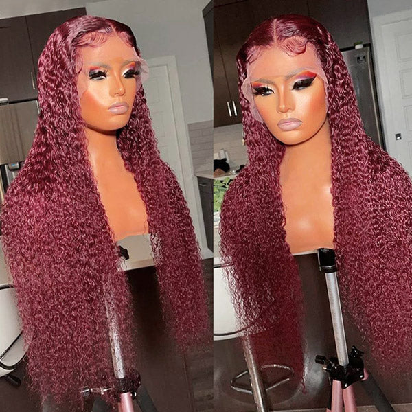 Burgundy Curly Wigs 99J Lace Frontal Wig 13x4 Curly Frontal Wig 32 Inch