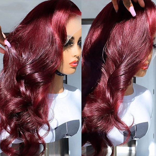99J Lace Front Wigs 180% Density Body Wave Human Hair Wigs 13x4 HD Lace Frontal Wigs 30Inch Colored Wigs