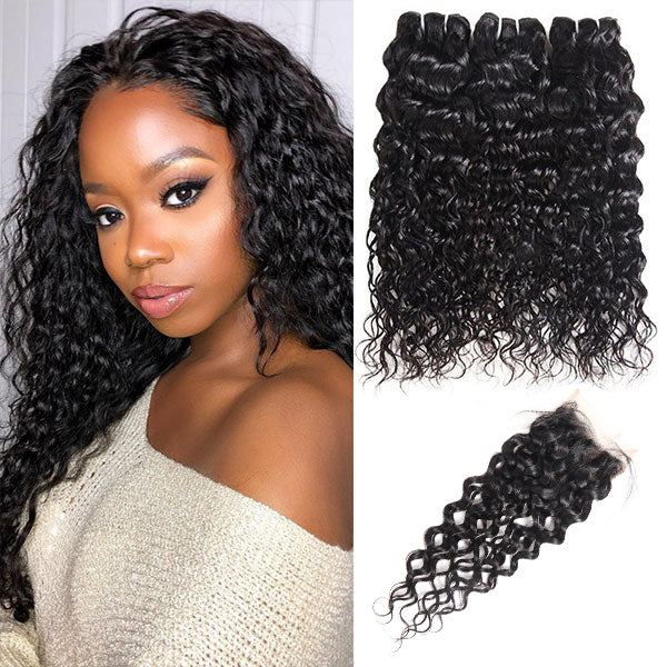 9A Allove Water Wave Virgin Hair 3 Bundles With One FREE Closure