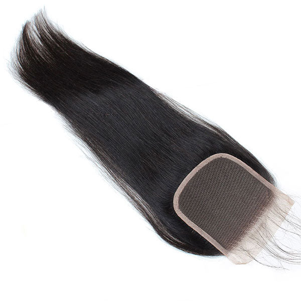 Ishow Non Remy Peruvian Virgin Straight Human Hair 3 Bundles With 4*4 Lace Closure
